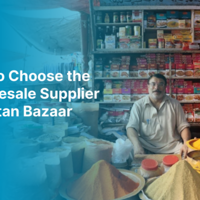 A vendor selling spices at a Pakistan bazaar.