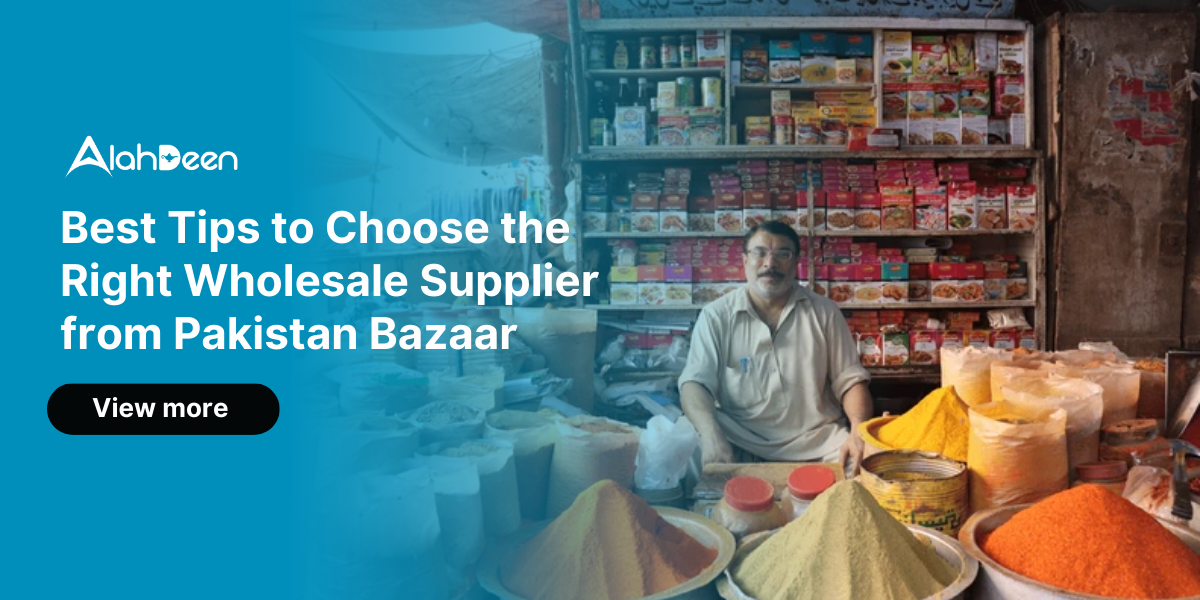 A vendor selling spices at a Pakistan bazaar.