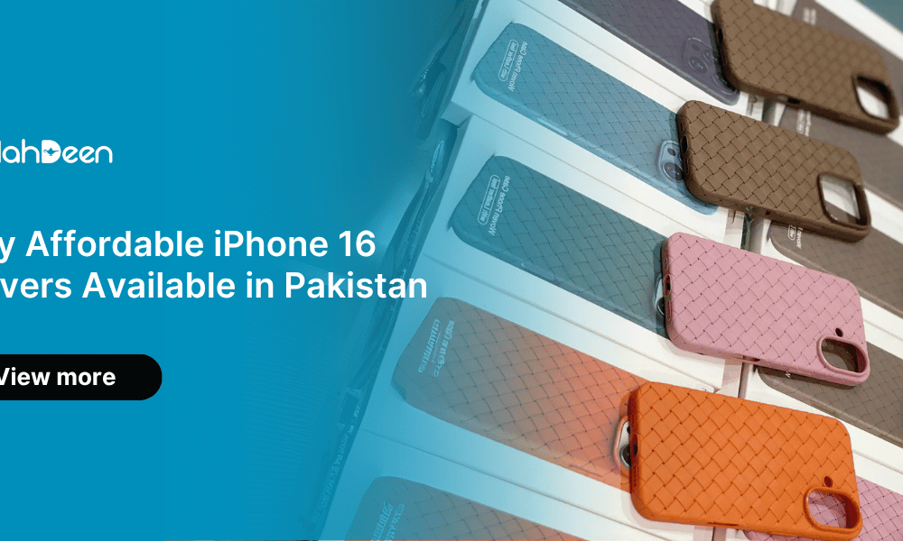 Affordable iPhone 16 covers available in Pakistan displayed in various colors and textures, including pink, brown, orange, and blue.