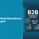 Side-by-side infographic comparing B2B (Business to Business) and B2C (Business to Consumer) models, showing icons for industry, handshake, growth, mobile, consumer, and shopping cart, with Alahdeen branding and CTA.