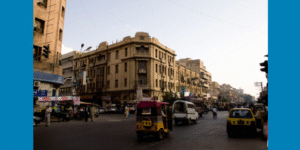 Bolten Market entrance in Karachi with wholesale clothing shops and people shopping