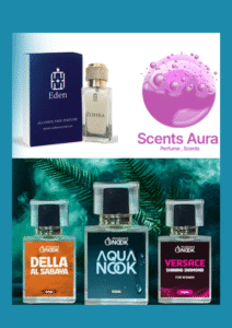 Collection of Pakistani Wholesale Perfume Brands Including Eden, Scents Aura, and Eincok Fragrances
