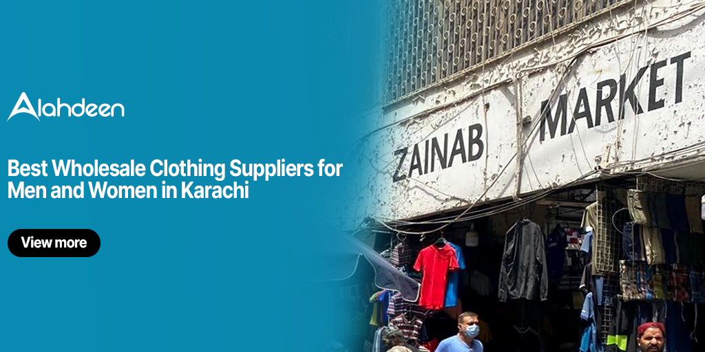 Karachi with wholesale clothing shops and people shopping