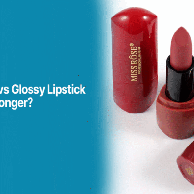 Matte lipstick set in red casing beside glossy lipstick – Alahdeen beauty blog cover.