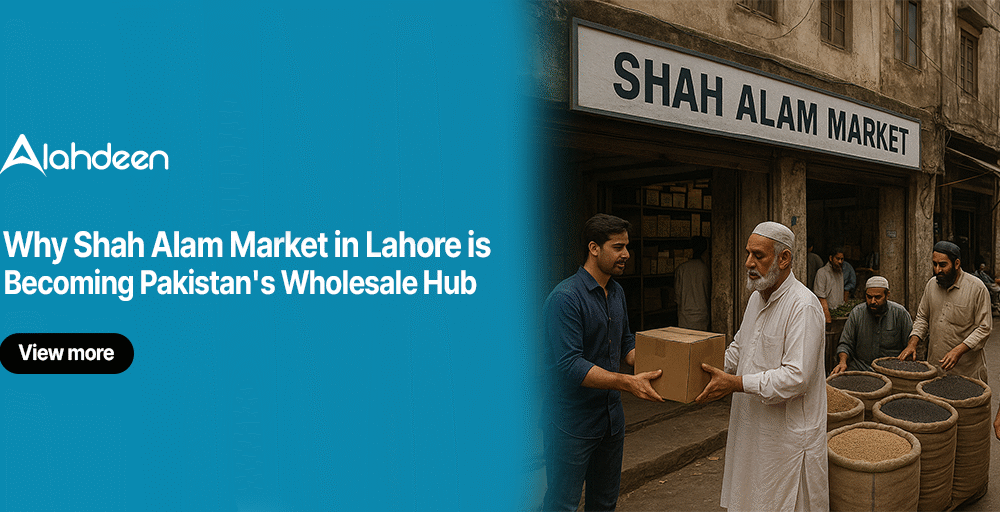 Traders and buyers outside Shah Alam Market Lahore, Pakistan’s wholesale hub for garments, toys, and goods.