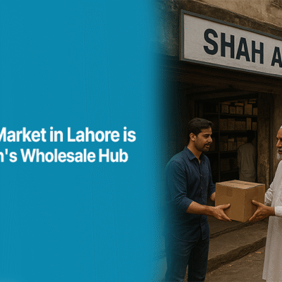 Traders and buyers outside Shah Alam Market Lahore, Pakistan’s wholesale hub for garments, toys, and goods.