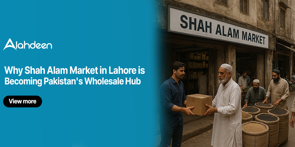 Traders and buyers outside Shah Alam Market Lahore, Pakistan’s wholesale hub for garments, toys, and goods.