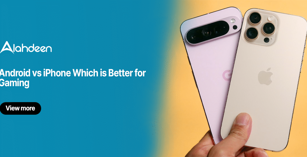 Android vs iPhone comparison for gaming performance showing two smartphones side by side highlighting hardware and design differences.