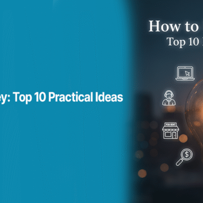How to Make Money: Top 10 Practical Ideas — creative visual featuring a glowing light bulb surrounded by income-related icons representing online business, real estate, freelancing, and investment ideas.