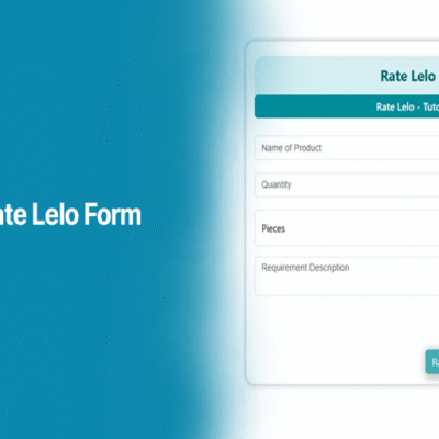 Alahdeen Rate Lelo Form tutorial banner showing a product inquiry form for buyers with fields for product name, quantity, unit type, and requirements.