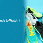 Assorted colorful athletic shoes displayed on a blue background, representing upcoming shoe trends for Winter 2026.